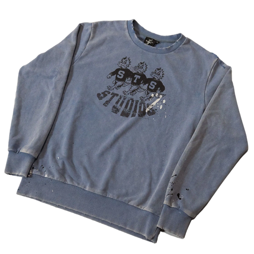 Blue Varsity Crewneck front