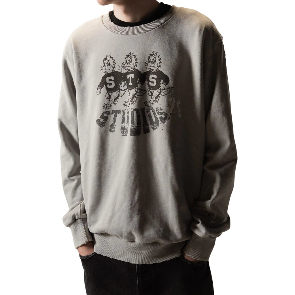 Grey Varsity Crewneck on model